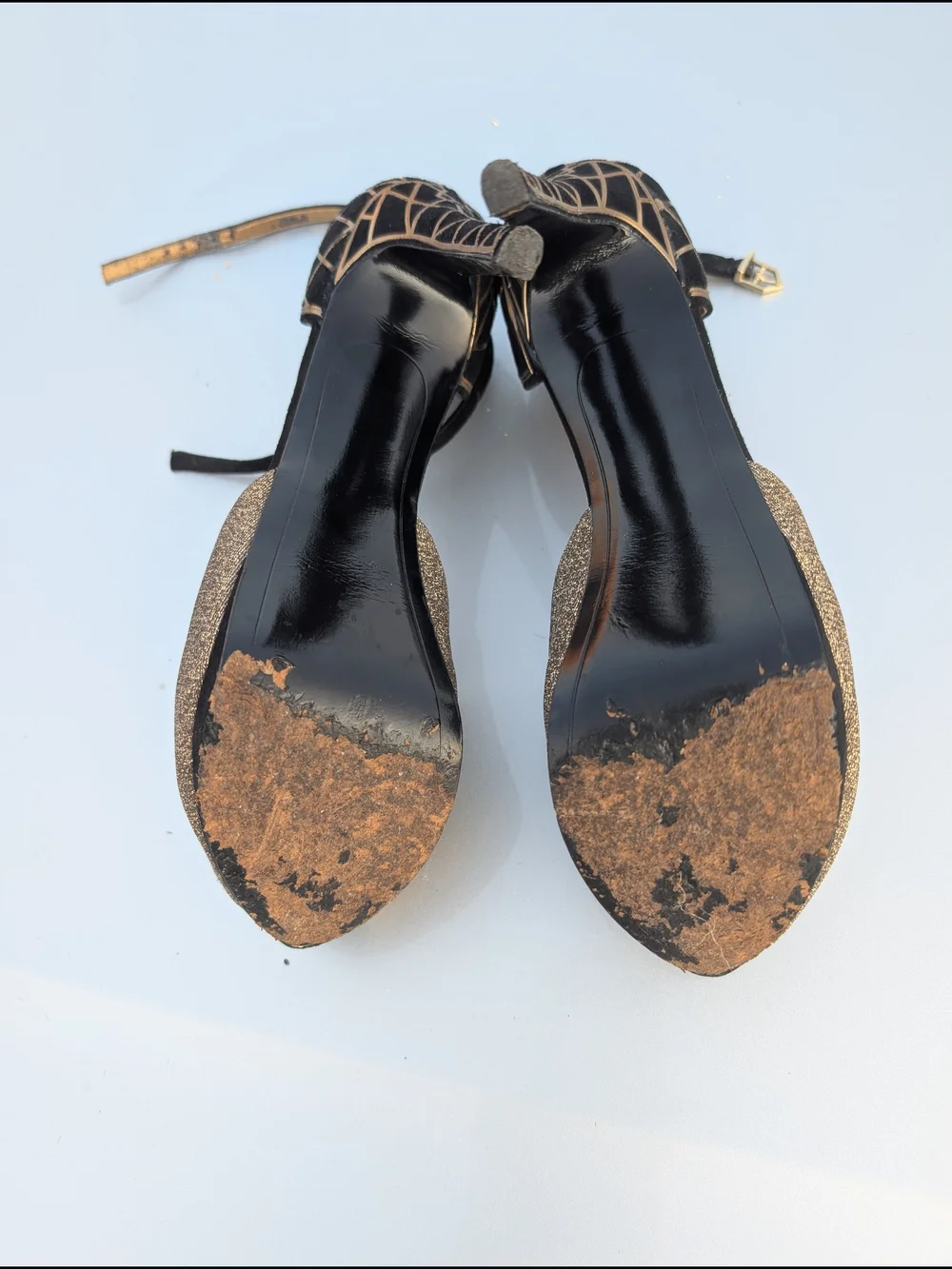 Sam Edelman Gold Glitter Peep-Toe Ankle Strap Heels